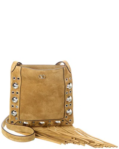 Valentino Garavani Valentino Nellcote Small Suede Shoulder Bag In Brown