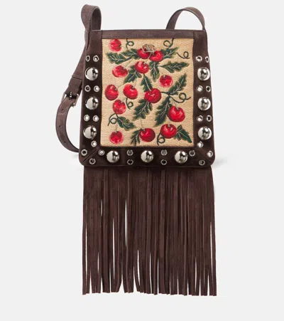 VALENTINO GARAVANI NELLCÔTE SMALL SUEDE-TRIMMED CROSSBODY BAG