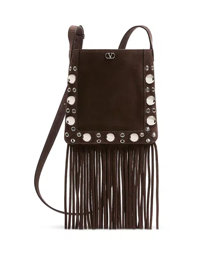 Valentino Garavani Nellcote Small Vlogo Fringe Suede Crossbody Bag In Brown