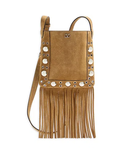 Valentino Garavani Nellcote Small Vlogo Fringe Suede Crossbody Bag In Brown