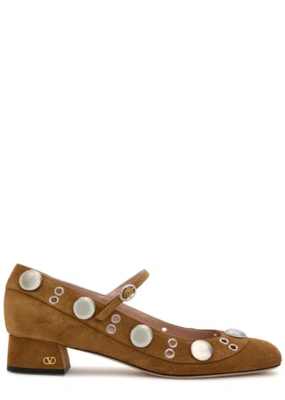 Valentino Garavani Valentino Nellcote Stud-embellished Suede Ballet Pumps In Brown