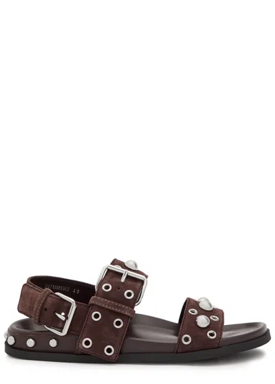 Valentino Garavani Valentino Nellcote Stud-embellished Suede Sandals In Brown