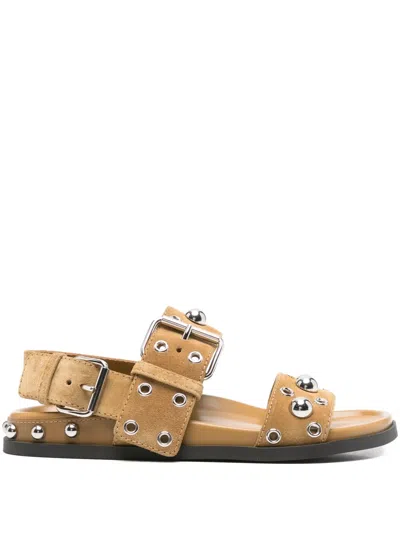 Valentino Garavani Valentino Logo Suede Flat Sandal In Brown