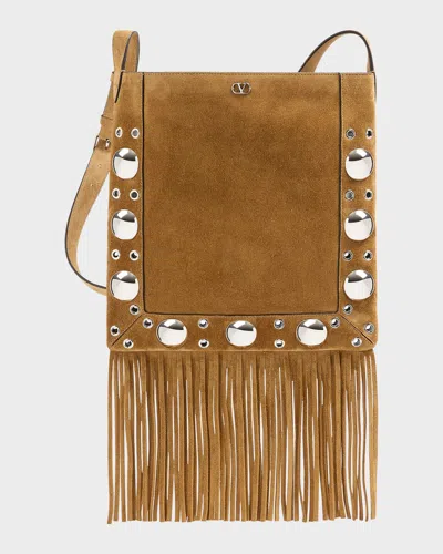 Valentino Garavani Nellcote Studded Fringe Suede Crossbody Bag In Brown