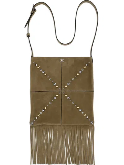 Valentino Garavani Beige Suede Leather Shoulder Bag In Green