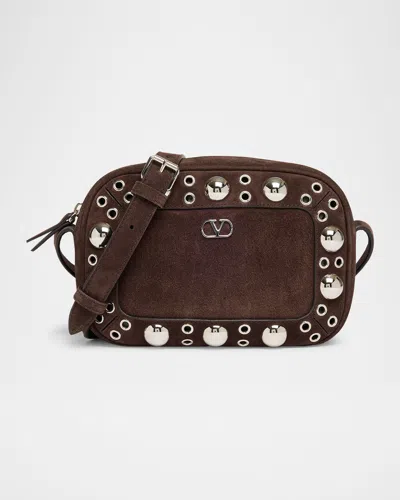 Valentino Garavani Nellcote Studded Suede Camera Crossbody Bag In Brown
