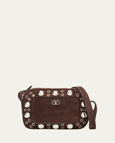 Valentino Garavani Nellcote Studded Suede Camera Crossbody Bag In Brown