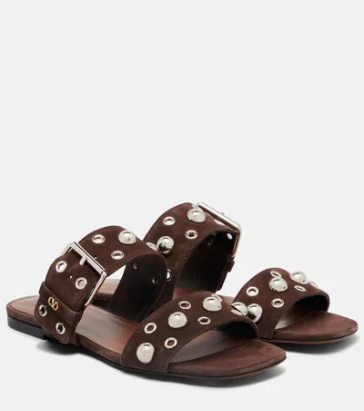 Valentino Garavani Nellcote Studded Suede Sandals In Brown