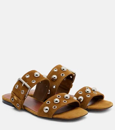 Valentino Garavani Valentino Nellcote Stud-embellished Suede Sliders In Brown