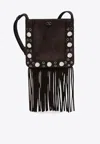 Valentino Suede Cross-body Bag With Fringe And Studs In Black
