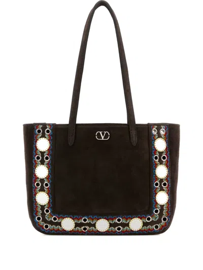 Valentino Nellcôte Suede Embellished Tote Bag In Brown