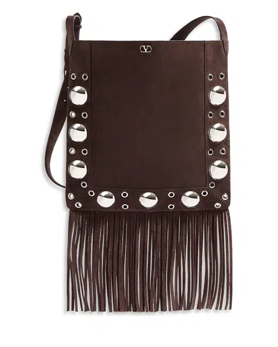 Valentino Garavani Nellcote Suede Fringe Convertible Shoulder Bag In Brown
