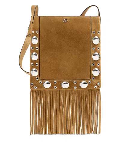 Valentino Garavani Nellcote Suede Fringe Convertible Shoulder Bag In Sand