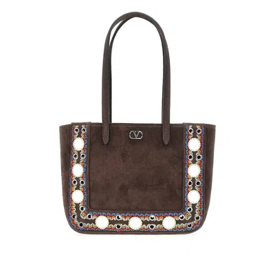 Valentino Garavani 'nellcôte' Suede Leather Mini Tote Bag In Brown