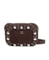 Valentino Garavani Dome-shaped Crossbody Bag With Metallic Eyelets And Adjustable Strap In Brown