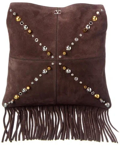 Valentino Garavani Valentino Nellcote Suede Shoulder Bag In Brown