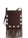 Valentino Fringed Eyelet-embellished Suede Shoulder Bag In Brown