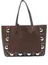 Valentino Medium Leather Tote With Eyelet And Studs In Brown