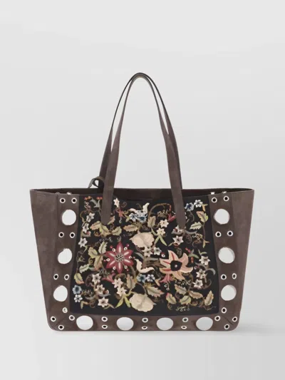 Valentino Garavani Floral Embroideried Nellcote Tote Bag In Brown