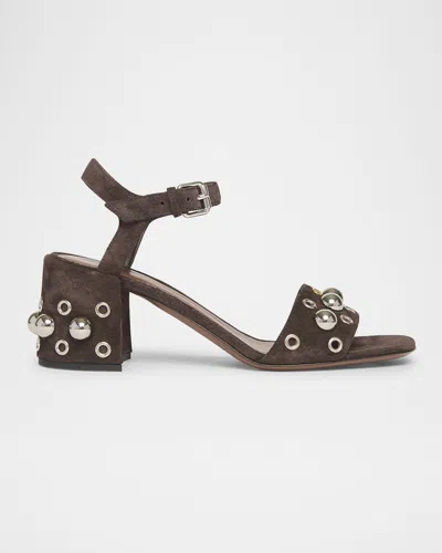 Valentino Garavani Nellcote Vlogo Stud Leather Ankle-strap Sandals In Brown