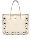 Valentino Nellcte Medium Tote Bag In Grained Calfskin In White