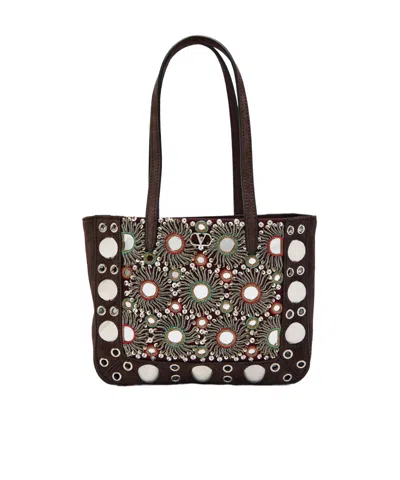 Valentino Garavani Nellcôte Embellished Suede Tote In Brown