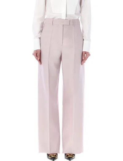 VALENTINO NEMO ROSE WOOL AND SILK HIGH WAIST WIDE-LEG TROUSERS FOR WOMEN