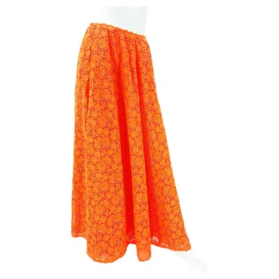Pre-owned Valentino Neon Orange Lace Maxi Skirt Italian Size 40