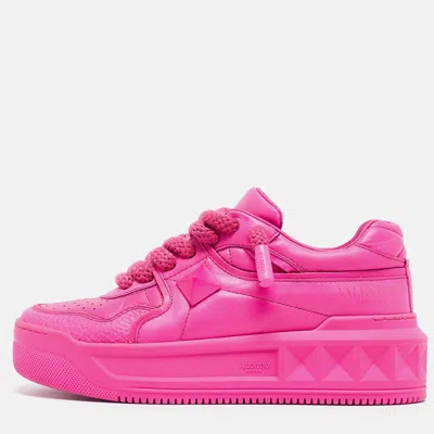 Pre-owned Valentino Garavani Neon Pink Leather One Stud Xl Sneakers Size 38