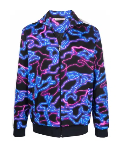 Valentino Garavani Zip-up Sweatshirt Men In Blue