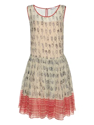 Pre-owned Valentino Chiffon Printed Mini Dress In Neutral