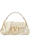 VALENTINO GARAVANI NEUTRAL ALL TIME CROCHET LEATHER SHOULDER BAG