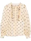 Valentino Garavani Polka Dot Ruffle Sheer Silk Organza Shirt In Yellow