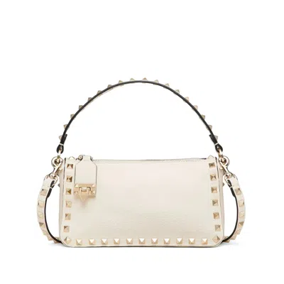 Valentino Garavani Women Rockstud Small Leather Shoulder Bag In White