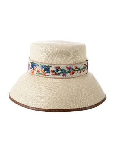 Pre-owned Valentino Garavani Neutral Straw Bucket Hat In Neutrals