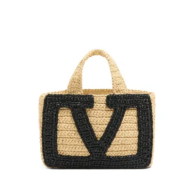 Valentino Garavani Small Tote Viva Superstar Crochet Rafia In Neutral