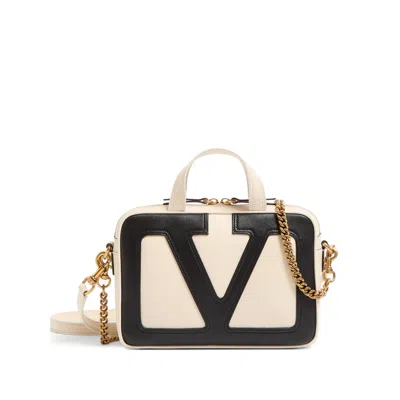 Valentino Garavani Ivory Leather Viva Superstar Handbag In Black