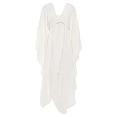Pre-owned Valentino New  Draped Cady Silk Evening Bridal Goddess Gown Cape Dress 8 In Gray