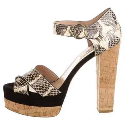 Pre-owned Valentino Garavani New  Snake Double Platform Cork Heel Shoes Sandals 39.5 - 9.5 In Brown