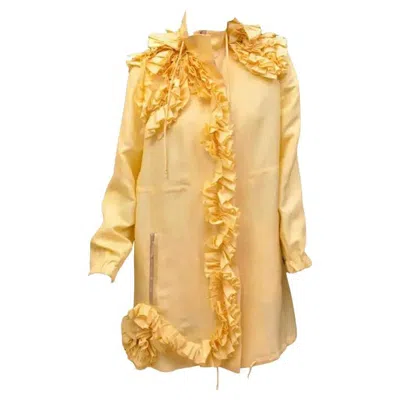 Pre-owned Valentino New  Yellow 100% Silk Coat Size Us 6
