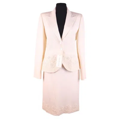 Pre-owned Valentino New Wool Skirt Suit In Sand