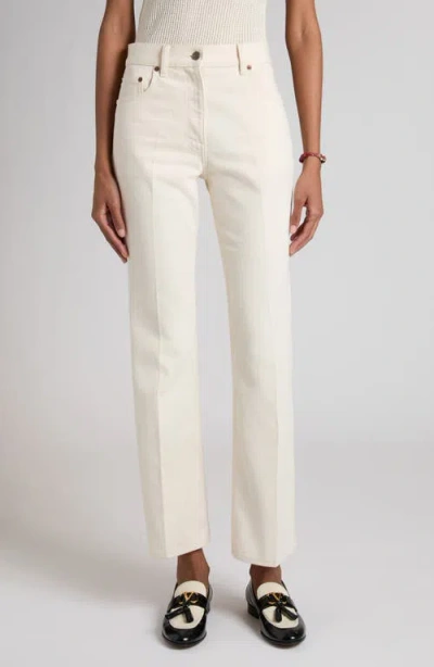 Valentino Nonstretch Denim Flare Leg Ankle Jeans In White