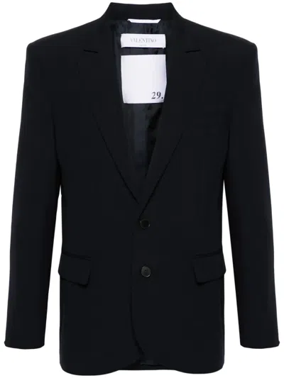 Valentino Garavani Midnight Blue Wool Blazer In Black