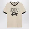 Valentino Garavani Butter-colored T-shirt With Panther Print In Neutral