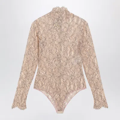 Valentino Nude Rebrodé Lace Bodysuit In Black