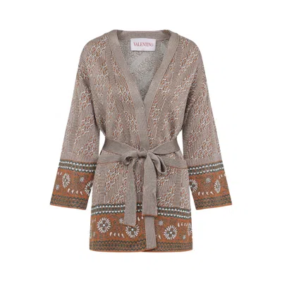 Valentino Knitted Jacquard-pattern Cardigan In Orange