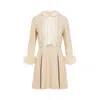 Valentino Nude Viscose-silk Blend Dress With Feather-accented Cuffs In Neutrals