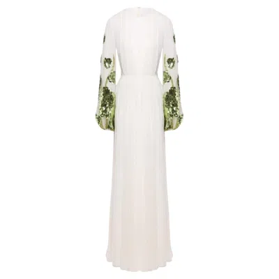 Pre-owned Valentino Nwt  Garavani S/s 2020 Runway White Silk Embellished Dress Gown It 38