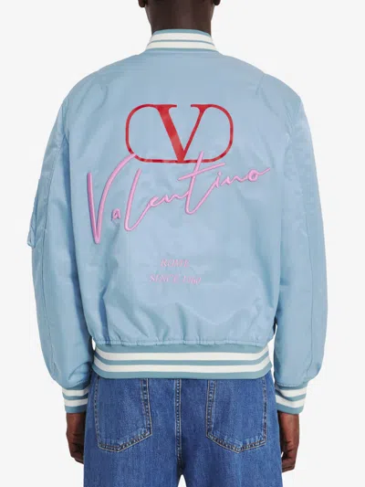 Valentino Nylon Bomber Jacket In Blue