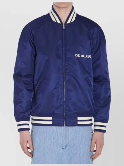 Valentino Nylon Bomber Jacket Light Padding In Blue